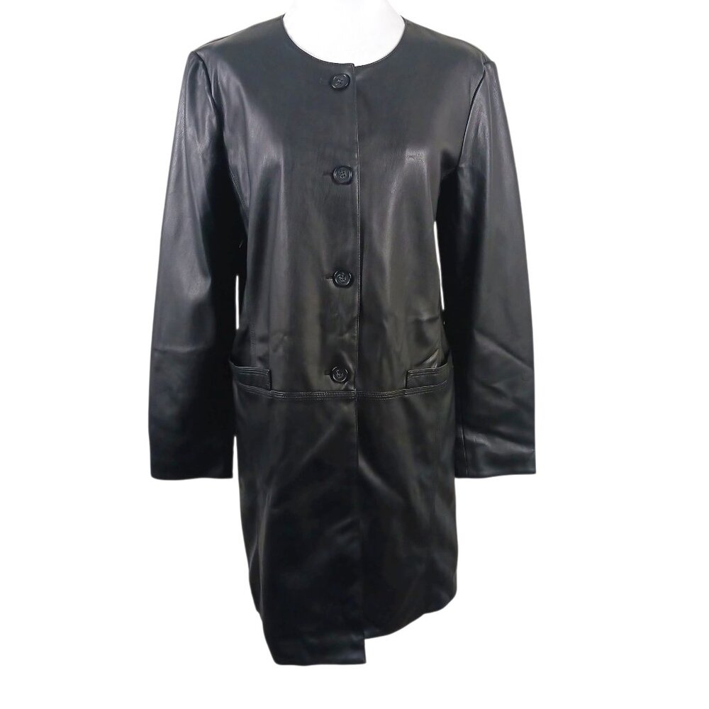 Calvin Klein Black Faux Leather Lightweight Coat, Size Medium Classic, Vegan